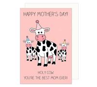 Edition Seidel Tarjeta de felicitación premium para el día de la madre con sobre, tarjeta de felicitación con texto en inglés "Happy Mother's Day Holy Cow You're the Best Mom Ever" para madre, abuela