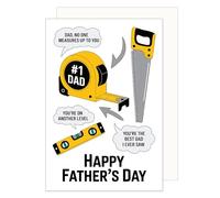 Edition Seidel Tarjeta de felicitación premium para el día del padre con sobre, tarjeta de felicitación con texto en inglés "Happy Father's Day, herramienta, metro, sierra, nivel de burbuja, divertido
