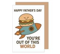 Edition Seidel Tarjeta de felicitación premium para el día del padre con sobre, tarjeta de felicitación con texto en inglés "Happy Father's Day Burger Cohete Divertido Dulce para Padre Papá Abuelo
