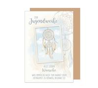 Edition Seidel Tarjeta de felicitación premium para la consagración de la juventud con sobre, tarjeta de felicitación para jóvenes, refranes, niñas, jóvenes, atrapasueños, plumas, perlas, deseos