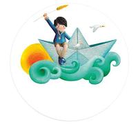 Editorial Arguval- Pack de 96 Pegatinas a Adhesivas con Forma Redonda, para comunión con el diseño de un niño en un Barco de Papel, Multicolor (451119)