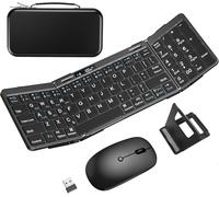 EDJO - Teclado y mouse plegables, teclado y mouse plegable con funda portátil, 2.4G inalámbrico y Bluetooth, combo de viaje recargable USB-C para Windows, Mac OS, iOS, PC Android/portátil/tableta