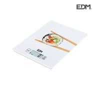 Edm Báscula de Cocina Digital Mod 1, Máximo 5 kg, Pantalla LCD, Acabado Cristalizado, Perfil Ultrafino, Blanco