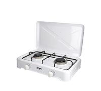 Edm - Cocina de gas esmaltada 2 fuegos modelo 2 Fuegos de metal color blanco, apta solo para gas butano y uso exclusivo en exteriores, dimensiones 48 x 33 x 8 cm
