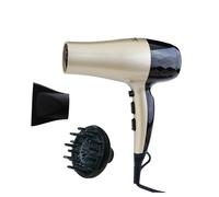 Edm Secador de Pelo con Difusor 1800-2200 W Secado 100% Libre de Daños con 2 Velocidades y 3 Niveles de Temperatura Dorado/Negro