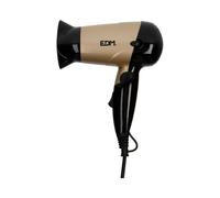 Edm Secador de Pelo de Viaje Bi-Tensión 1000-1200W, 2 Velocidades, Mango Plegable, Dorado/Negro
