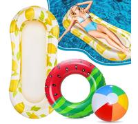 Edmirfun 3PCS Flotadores Inflables Para Piscinas, Con Colchones Inflables Para Adultos de Limón, Aros Salvavidas de Frutas Pelotas de Playa, Adultos Niños Regalo de Verano para Piscina, Playa, Fiestas