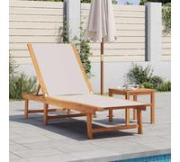 EDNRSOG Tumbona Con Mesa Gris Acacia Textilene | Respaldo regulable en 5 posiciones, plegable, máx. 110 kg, fácil de limpiar