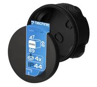 EDO Caja de Superficie IP44 Estanca Ø89x47 mm Negra | Resistente a los UV, sin Halógenos - Caja de Distribución con Prensaestopas y Tapa a Presión Interior/Exterior