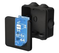 EDO Caja de Superficie IP44 Estanca 94x94x47 mm Negra | Resistente a los UV, sin Halógenos - Caja de Distribución con Prensaestopas y Tapa a Presión Interior/Exterior