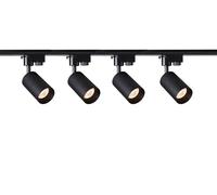 EDO - Sistema SEVA - Completa Kit Iluminación en Carril Negro - Carril Monofásico de 1,9 m + 4 Focos de Techo MALGA T GU10 Black + Fuente de Alimentación 220-240V + Tapa Final, IP20