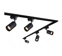 EDO - Sistema SEVA - Completa Kit Iluminación en Carril Negro - Carril Monofásico de 1,9m + 0,9m + 5 Focos de Techo MALGA T GU10 + Fuente de Alimentación 220-240V + Tapa Final + Conector, IP20