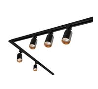EDO - Sistema SEVA - Completa Kit Iluminación en Carril Negro - Carril Monofásico de 1,9m + 1,9m + 5 Focos de Techo NALGA Tc GU10 + Fuente de Alimentación 220-240V + Tapa Final + Conector, IP20