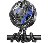 Edosetek Mini ventilador portátil para cochecito de bebé, 4 velocidades, funciona con pilas, pequeño ventilador de escritorio de mano de 4000 mAh, funciona con pilas, recargable, 360° flexible