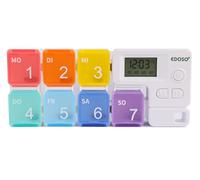 EDOSO Pastillero para 7 días con 7 recipientes y alarma | Pastillero de 1 semana con temporizador y despertador para recordatorios | Descripción en alemán | Pastillero de colores