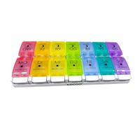 EDOSO Pastillero para 7 días | Pastillero 2 recipientes mañana por la noche | Apertura fácil y cómoda con botón | Caja de medicamentos sin BPA | Contenedor de colores para un fácil reconocimiento