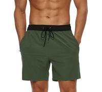 EDOTON Bañador Hombre para Hombre con Bolsillo con Cremallera Impermeable de Secado Traje de Baño Rápido Pantalones Cortos de Baño con Cordón Ajustable (EU XL/Tag XXL, A-Negro Verde Militar)