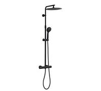 Edouard Rousseau - Columna de ducha Hiramé - 3 chorros, cabezal de ducha orientable, brazo telescópico giratorio - Seguridad antiquemaduras - Flexible 1,35 m - Negro