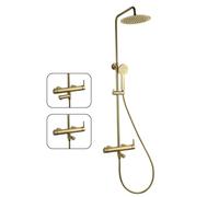 Edouard Rousseau - Columna de Ducha Termostática Oro Cepillado - Rociador 250 mm Orientable - Ducha de Mano 3 Chorros - Tubo Telescópico - Flexible 1,5 m