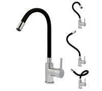 Edouard Rousseau - Grifo de cocina ILO Flexible Negro - Caño flexible orientable - Aireador ahorro de agua - Cuerpo de latón (Negro/Cromo)