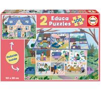 Educa - Casa Outside/Inside | Set de 2 Puzzles Infantiles con 100 Piezas repletas de Detalles del Exterior e Interior. Medidas: 40 x 28 cm. Recomendados a Partir de 6 años (19957)