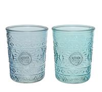 EDP 83259 Vaso de Cristal con Relieve Día, Azul Claro/Azul Oscuro, 8.3 x 10.3 Cm