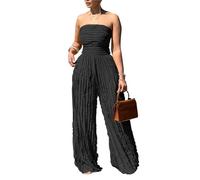 EDQPLL Women's Strapless Tube Top Jumpsuit - Off Shoulder Wide Leg Ruffle & Ruched One Piece Romper With Pockets(Black,XXL)