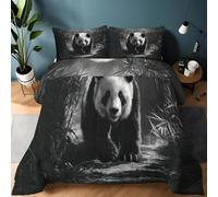 Edredón 135 x 200 cm Ilustraciones Animales Pandas Y Bosques De BambúInvierno y Verano, Suave, Ligero, Reversible edredón, Transpirable, Cálido y Confortable Colcha, Gris