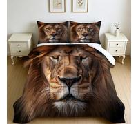 Edredón 155 x 220 cm 4 Estaciones Primer Plano de la Cara de un león Lavable, Sin Funda, Diseño Moderno marrón Edredón Individual Suave