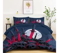 Edredón 155x220 cm, Edredón Microfibra Nórdico Espada Samurái De Dibujos Animados Calavera Invierno Suave, cómodo Ligero, Reversible y Transpirable, Rojo Gris