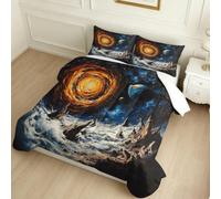 Edredón 200 x 200 cm 4 Estaciones Paisaje cósmico Sin Funda, 2 Fundas de Almohada Azul Verano e Invierno