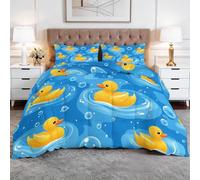 Edredón 4 Estaciones, Juego de Ropa de Cama de 3 Piezas 155 x 220 cm Patito De Goma Sencillo Y Bonito Suave Edredón de Microfibra, Colcha de Invierno y Verano para Niños y Personas Alérgicas, Azul