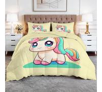 Edredón 4 Estaciones, Juego de Ropa de Cama de 3 Piezas 220 x 240 cm Animales Unicornios Estrellas Suave Edredón de Microfibra, Colcha de Invierno y Verano para Niños y Personas Alérgicas, Beige