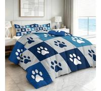 Edredón 4 Estaciones, Juego de Ropa de Cama de 3 Piezas 240 x 260 cm Tablero Ajedrez Animales Huellas Patas Suave Edredón de Microfibra, Colcha de Invierno y Verano para Personas Alérgicas, Azul