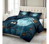 Edredón acolchado de 160 x 200 cm Halloween águila murciélago calabaza estampado edredón sin fundas, azul gris edredones 4 estaciones, 2 personas, lavable a máquina, edredón y 2 fundas de almohada