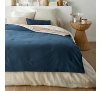 Edredón acolchado de terciopelo de algodón y lino liso, Velvet. Talla 150x150 cm. Color Azul