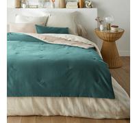 Edredón acolchado de terciopelo de algodón y lino liso, Velvet. Talla 150x150 cm. Color Verde