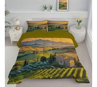 Edredón Acolchado Para Todas Las Estaciones Con Paisaje Pastoral,Amarillo Dorado Funda Cojin, Juego De Edredón Reversible Suave Transpirable Con Puesta De Sol Paisaje De Jardín De Té,140X200Cm