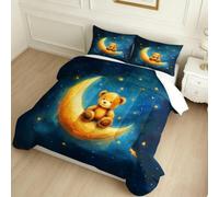 Edredón Adolescente 220 x 240 cm Oso de Peluche del Cielo Estrellado Microfibra 4 Estaciones Amarillo Edredón Suave Decorativo Juvenil