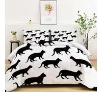Edredón Animal Silueta De Gato Estampado Suave, Ropa de Cama 200 x 200 cm Reversible Cálida y Acogedora con Fundas de Almohada, Edredón Minimalismo Ligera Lavable a Máquina para Todas las Estaciones