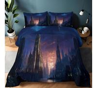 Edredón Arquitectura Gótica Castillos Estampado Suave, Ropa de Cama 135 x 200 cm Cálida y Acogedora con Fundas de Almohada, Edredón Fantasía Ligera Lavable a Máquina para Todas las Estaciones