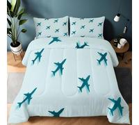 Edredón Aviones Verde Lima Estampado Suave, Ropa de Cama 240 x 220 cm Reversible Cálida y Acogedora con Fundas de Almohada, Edredón Minimalismo Ligera Lavable a Máquina para Todas las Estaciones