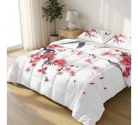 Edredón blanco hipoalergénico para edredón de 200 x 200 cm, lavado de tinta china, flor ciruelo, pájaros, lujo, juego de cama - edredón suave para niños y niñas y adolescentes con fundas de almohada
