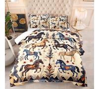 Edredon Cama 135 Caballo Bordado Estampado 3D, Edredón Nórdico 4 Estaciones 200Gsm, Colcha Transpirable De Microfibra Lavable, con 2 Fundas De Almohada 50X75