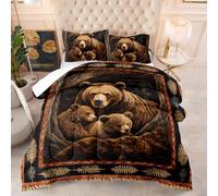 Edredon Cama 135 Oso Marrón Estampado Edredón Nórdico 4 Estaciones 200Gsm, Colcha Transpirable De Microfibra Lavable, con 2 Fundas De Almohada 50X75