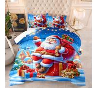 Edredon Cama 135 Papá Noel Estampado Edredón Nórdico 4 Estaciones 200Gsm, Colcha Transpirable De Microfibra Lavable, con 2 Fundas De Almohada 50X75