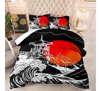Edredon Cama 150 Estilo Japonés Rojo Relleno Nordico Cama 150 Cálido y Cómodo con 2 Fundas de Almohada Relleno Nordico 4 Estaciones Transpirable Edredón Invierno Cama 150 (203x228 cm)