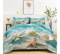 Edredon Cama 150 Estrellas de mar Edredón Nordico Adulto sin Funda Reversible Conchas marinas Estampado Suave Ligero Transpirable Duvet 220x240 cm incluye 2 fundas de almohada 50x75 cm YUe1865