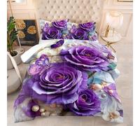 Edredon Cama 150 Flor De Perla Púrpura Relleno Nordico Cama 150 Cálido y Cómodo con 2 Fundas de Almohada Relleno Nordico 4 Estaciones Transpirable Edredón Invierno Cama 150 (203x228 cm)