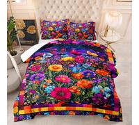 Edredon Cama 150 Flores Retro Estampado Bedding Edredón Nórdico 220X240 Cm, Edredón De Fibra 200Gr/M²,Transpirable Colcha De Microfibra para Todas Las Estaciones